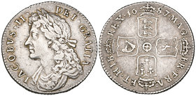 James II, shilling, 1687, 7 over 6, g over a in mag (E.S.C. 770 [1072A]; S. 3410), almost very fine 

Estimate: GBP £250 - £300