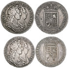 William & Mary, halfcrowns (2), 1689, first busts, rev., first shield, caul and interior frosted, no pearls, edge primo (E.S.C. 830 [504]; S. 3434); 1...