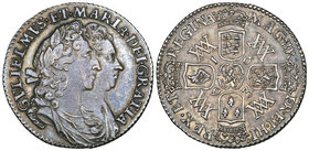 William and Mary, sixpence, 1693, normal date (E.S.C. 1529; S. 3438), graze at Mary’s eyebrow, good very fine, reverse better, sharply struck and dark...
