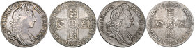 William III (1694-1702), crown, 1696, first bust, edge OCTAVO (E.S.C. 995 [89]; S. 3470); halfcrown, 1697, first bust, rev., large shields, edge NONO ...