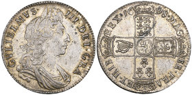 William III, halfcrown, 1698, first bust, rev., modified large shields and harp, edge DECIMO (E.S.C. 1034 [554]; S. 3494), lightly toned, a few light ...