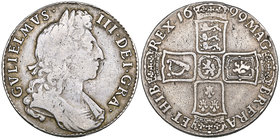 William III, halfcrown, 1699, edge UNDECIMO, inverted A’s for V’s in TVTAMEN upon edge (E.S.C. 1039 R3 [557A]; S. 3494), toned, almost fine / fine, bu...