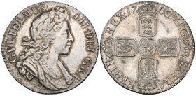 William III, shilling, 1700, fifth bust, rev small OO’s in date (E.S.C. 1151 [1121A]; S.3516), lightly toned, tiny hairline below bust, extremely fine...