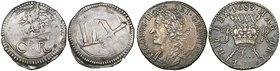 Ireland, Charles I, Ormond Money, shilling, undated (1643), 5.95g (S. 6546), double struck, very fine and James II, Gunmoney halfcrown, Feby.1689, (S....