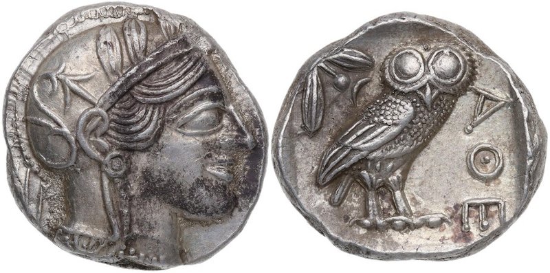 454 - 404 aC. Attika. Tetradrachma. KM 125/6/7. Ag. 17,25 g. Cabeza de Athena co...