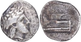 350-300 aC. Bithynia (Kios). Trihemióbolo. Se-3757. Ag. 2,17 g. Cabeza laureada de Apolo a derecha /Proa de nave a izquierda ornamentada con estrella....