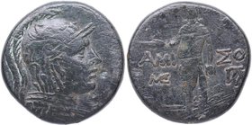 105-90 aC. Mithradates VI. PONTOS, Amisos. Nummnus. SNG Black Sea 1166-1176. Ae (31mm). 18,96 g. Cabeza de la personificación de  Athena con casco ati...