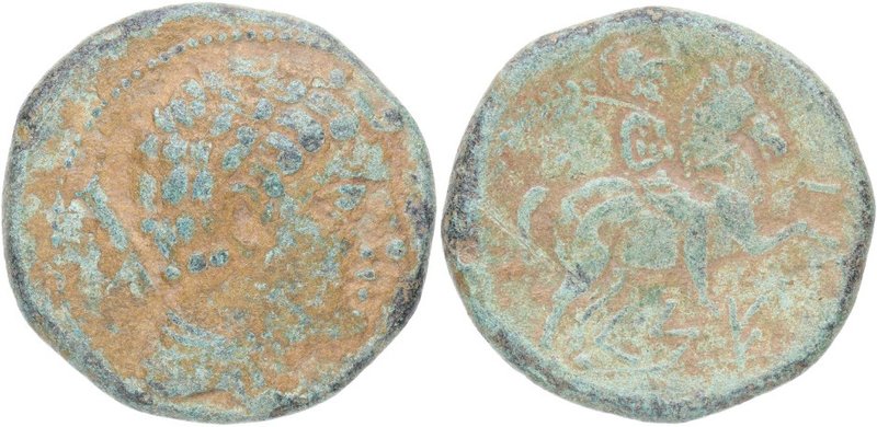 218-12 aC. Cese (Tarragona). As. AB 2272. V. XXXI, 1. Ve. 9,89 g. Cabeza masculi...
