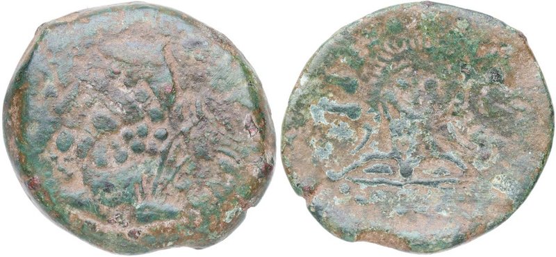 200-20 aC. Malaca. As. FAB 1729. Cu-Ni. 11,40 g. Cabeza de personificación de Vu...