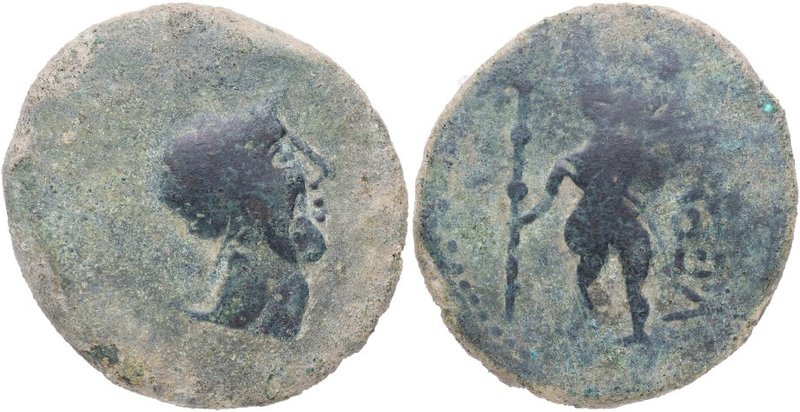 150 – 50 aC. Ventipo. As. FAB 2516. Cu-Ni. 22,88 g. Cabeza masculina con casco a...