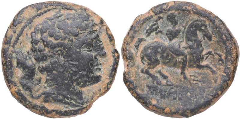 120-20 aC. Secaisa. As. AB 2124. Cu . 16,12 g. Cabeza masculina a la derecha (bu...