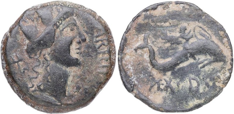 27 aC – 14 dC. Carteia. Semis. AB 670. Ae. 3,31 g. Cabeza femenina con corona mu...