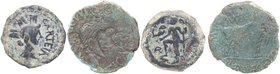 As:14-36 dC/Semis: 80-20 aC. Tiberio. Ceca As: Turiaso/ Ceca Semis: Carteia. Lote de dos monedas: As y Semis. AB 2450.  AS: Anv. TI CAESAR AVG F IMP P...