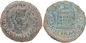 14-36 dC. Tiberio. Italica. As. FAB 1594. Cu-Ni. 14,46 g. TI CAESAR AVGVSTVS PON MAX IMP, Cabeza de Tiberio descubierto a la derecha /PERM DIVI AVG MV...