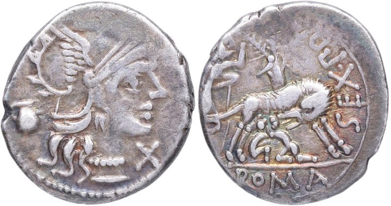 137 aC. Familia Pompeia. Roma. Denario. Craw-235/1c. Cal-1149. FFC-1021. Cabeza ...