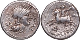 116-115 aC. Familia Sergia. Norte de Italia. Denario. FFC 1111. Ag. 3,90 g. EBC. Est.130.