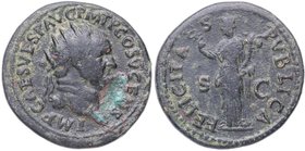 74 dC. Vespasiano. Roma. Dupondio. RIC II, Part 1 (2º edition) Vespasian 715. Ae. 14,44 g. IMP CAES VESP AVG P M T P COS V CENS: Busto de Vespasiano, ...