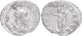 250-251 dC. Treboniano Galo. Roma. Antoniniano. RIC IV-III 109. Ag. 3,78 g. IMP CAE C VIB TREB GALLVS AVG, busto de Trebonianus Gallus drapeado a la d...