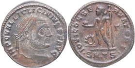 312 dC. Licinio I. Tesalónica. Follis/Numus. RIC VI Thessalonica 49. Cu . 5,43 g. IMP C VAL LIC LICINIVS PF AVG, Cabeza de Licinio I laureado y a dere...