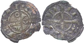 1104-1134. Reino de Aragón. Alfonso I (1104-1134). Barcelona. Òbol de Quatern. Cru-2101. Ve. 0,26 g. Cospel irregular. (Ligera grieta). MBC-. Est.35....