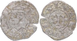 1291-1327. Jaime II de Aragón. Óbolo o Meaja . Ve. Busto de Rey Jaime II de Aragón, el Justo a izquierda, con ojo almendrado, y orlado de lema en dos ...