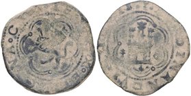 1469-1504. Reyes Católicos (1469-1504). Cuenca. 4 Maravedís. Cy 2502. Ve. 6,64 g. BC-. Est.12.