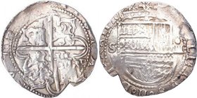 1556-1598. Felipe II (1556-1598). Sevilla. 4 Reales. D. Cy 3786. Ag. 13,58 g. Flor de lis entre corona y escudo. MBC. Est.80.