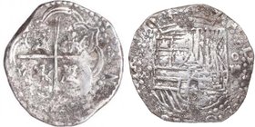1556-1598. Felipe II (1556-1598). Ceca semi iligeible (pudiera ser Sevilla). 4 Reales. Cy 3787. Ag. 13,51 g. BC+. Est.80.