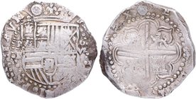 1556-1598. Felipe II (1556-1598). Potosí. 8 Reales. Ag. 27,88 g. Escasa. MBC. Est.220.