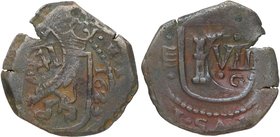 1641. Felipe IV (1621-1665). Granada. 8 Maravedís de Granada resello sobre 8 Maravedís de Valladolid de Felipe III. J&S H-18. Ve. 5,15 g. BC. Est.12....