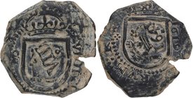 1641 y 1619. Felipe IV (1621-1665). Madrid. 8 Maravedís de 1641 resello sobre 8 Maravedís Felipe III del 1619. J&S H-03. Ve. 6,45 g. MBC+. Est.10.