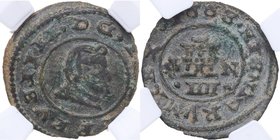 1663. Felipe IV (1621-1665). Granada. 4 Maravedís. Cal-1374. Cu-Ni. GRANADA. N. ERROR en leyenda del reverso HISNIARVM.
Encapsulada por NN Coins (nº 2...
