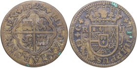 1722. Felipe V (1700-1746). Sevilla. 2 Reales. J. Cu-Ni. 3,72 g. Falsa de época en cobre. MBC-. Est.20.