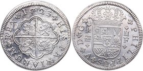 1723. Felipe V (1700-1746). Segovia. 2 Reales. F. Cy 8750. Ag. 5,74 g. Flores de cuatro pétalos. EBC-. Est.70.
