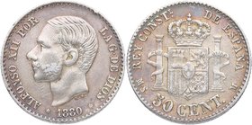 1880. Alfonso XII (1874 - 1885). 1880 *18*80. Madrid. 50 Céntimos. Ag. 2,48 g. EBC . Est.25.
