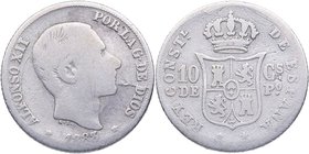 1883. Alfonso XII (1874-1885). Manila. 10 Centavos de Peso. Cy 17544. Ag. 2,44 g. BC-. Est.12.