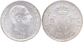 1885. Alfonso XII (1874-1885). Manila. 10 Centavos de Peso. Cy 21355. Ag. Muy bella. SC. Est.90.