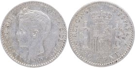1900 *00. Alfonso XIII (1886-1931). Madrid. 50 Céntimos. SMV. Cy 17602. Ag. 2,54 g. Atractiva. EBC . Est.60.