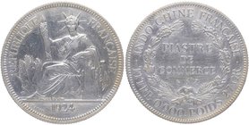 1924. Francia. Para comercio con Indochina. 1 Piastra. KM# 5а. Ag. 26,95 g. EBC-. Est.40.