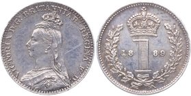 1889 dC. Great Britain. Victoria. 1 Pence. KM# 770. Ag. 0,47 g.  Prooflike. MS62. SC. Est.40.