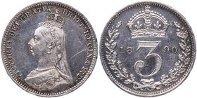 1890. Great Britain. Victoria. 3 Pence. KM# 758. Ag. 1,41 g.  Prooflike. MS64. SC+. Est.90.