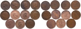 1882, 1885, 1899,1904,1906,1910. Portugal. Lisboa. Lote de 11 monedas de 5 Reis. Ae. 6 en MBC, 2 en MBC+ y 2 en SC-. Est.40.