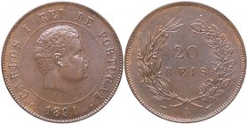 1891. Portugal. Carlos I . 20 Reis. KM 533. Cu . 12,16 g. SC-. Est.30.
