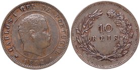1892. Portugal. Carlos I . 10 Reis. KM 532. Cu . 5,98 g. EBC . Est.20.