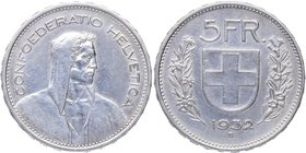 1932. Suiza. Berna. 5 Francos. KM-40. Ar. 14,93 g. SC . Est.75.