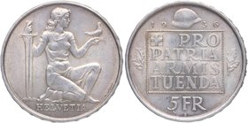 1936. Suiza. Berna. 5 Francos. KM 41. Ag. Exceso de metal debajo del 5. Leyenda del canto contrafecha. EBC+. Est.25.