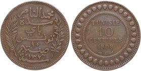 1908. Túnez. Protectorado Frances. Tunisia. 10 Céntimos. KM 236. Ni. EBC. Est.7.