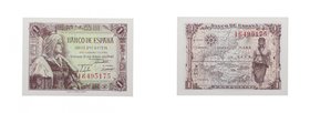 1945. Franco (1939-1975). Madrid. Fabrica Nacional de Moneda y Timbre. 1 Peseta. Ed-448a. Impreso en calcografía y litografía. Isabel la Católica /Map...