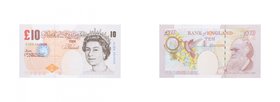 2000. Reino Unido. Isabel II. Londres. 10 Libras Esterlinas. World Paper Money P-389d. Papel. Isabel II /Charles Darwin; Un colibrí y flores bajo una ...