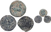 37 aC-1597. España. Hispania Antigua (218 aC-siglo V), Juan II (1406-1454), y Felipe II (1556-1598). Lote 3 monedas: Blanca, 2 Cuartos y As. Ag. - As....